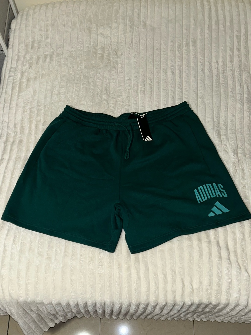adidas Men’s Dark Green Athletic Shorts with Teal Logo